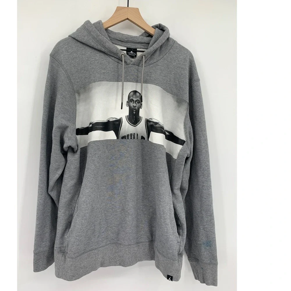 Jordan Sweater Mens XL Gray Michael Jordan Wings Graphic Pullover Hoodie